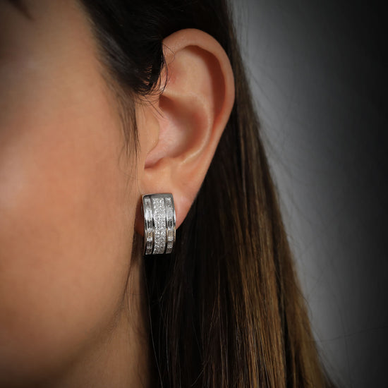 Princess and Baguette Colorless Diamond Hoop Earrings - 3