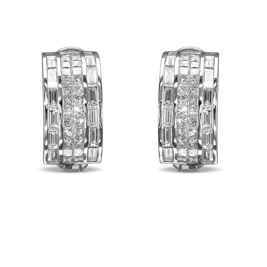 Princess and Baguette Colorless Diamond Hoop Earrings