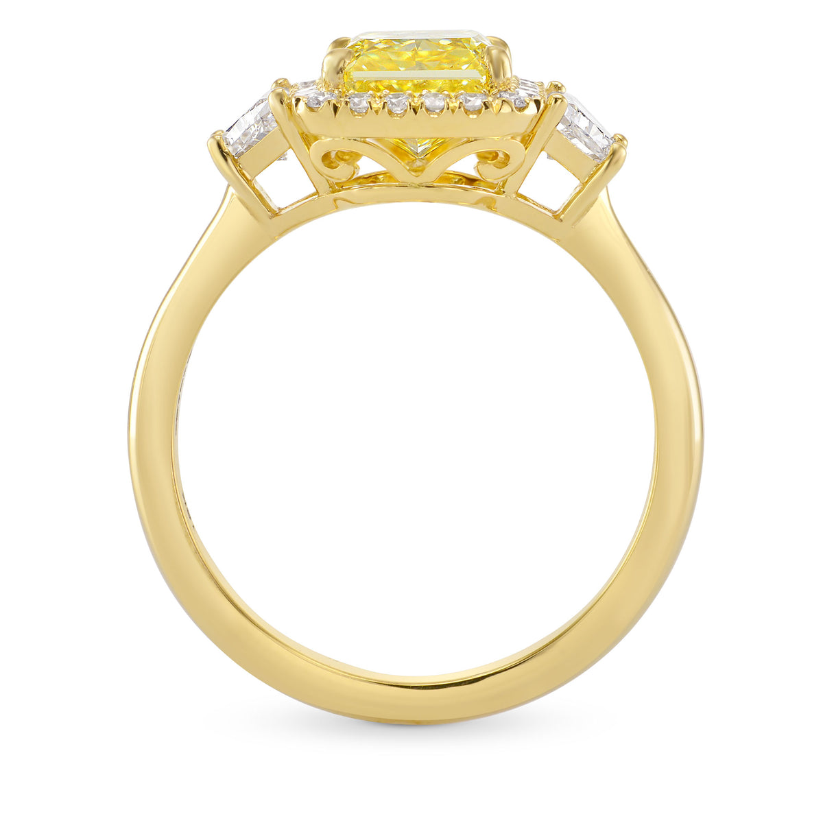 Fancy Intense Yellow Radiant & Trapezoid Diamond Ring