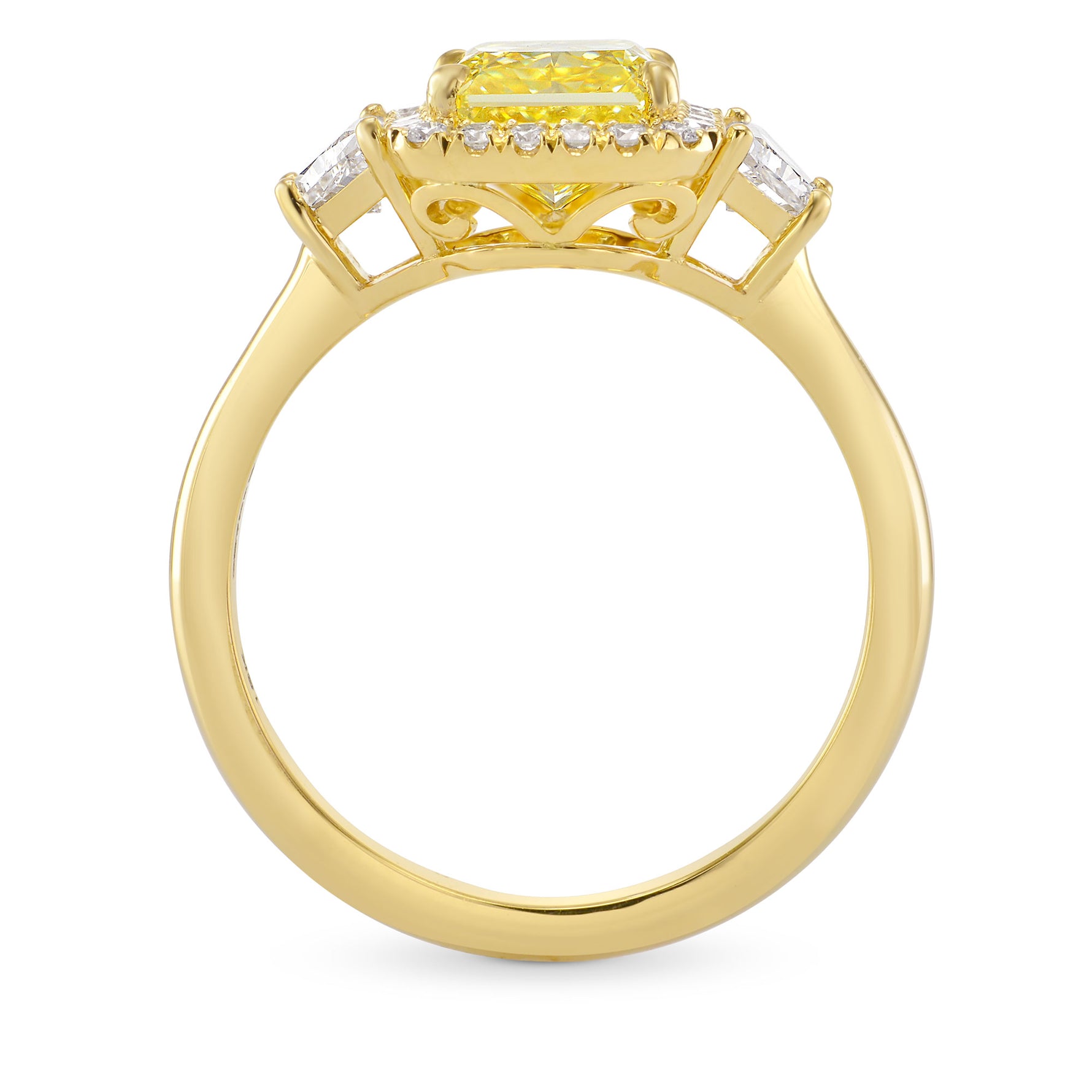 Fancy Intense Yellow Radiant & Trapezoid Diamond Ring