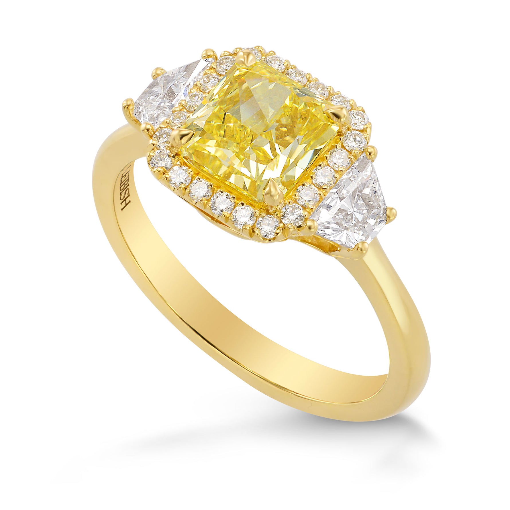 Fancy Intense Yellow Radiant & Trapezoid Diamond Ring