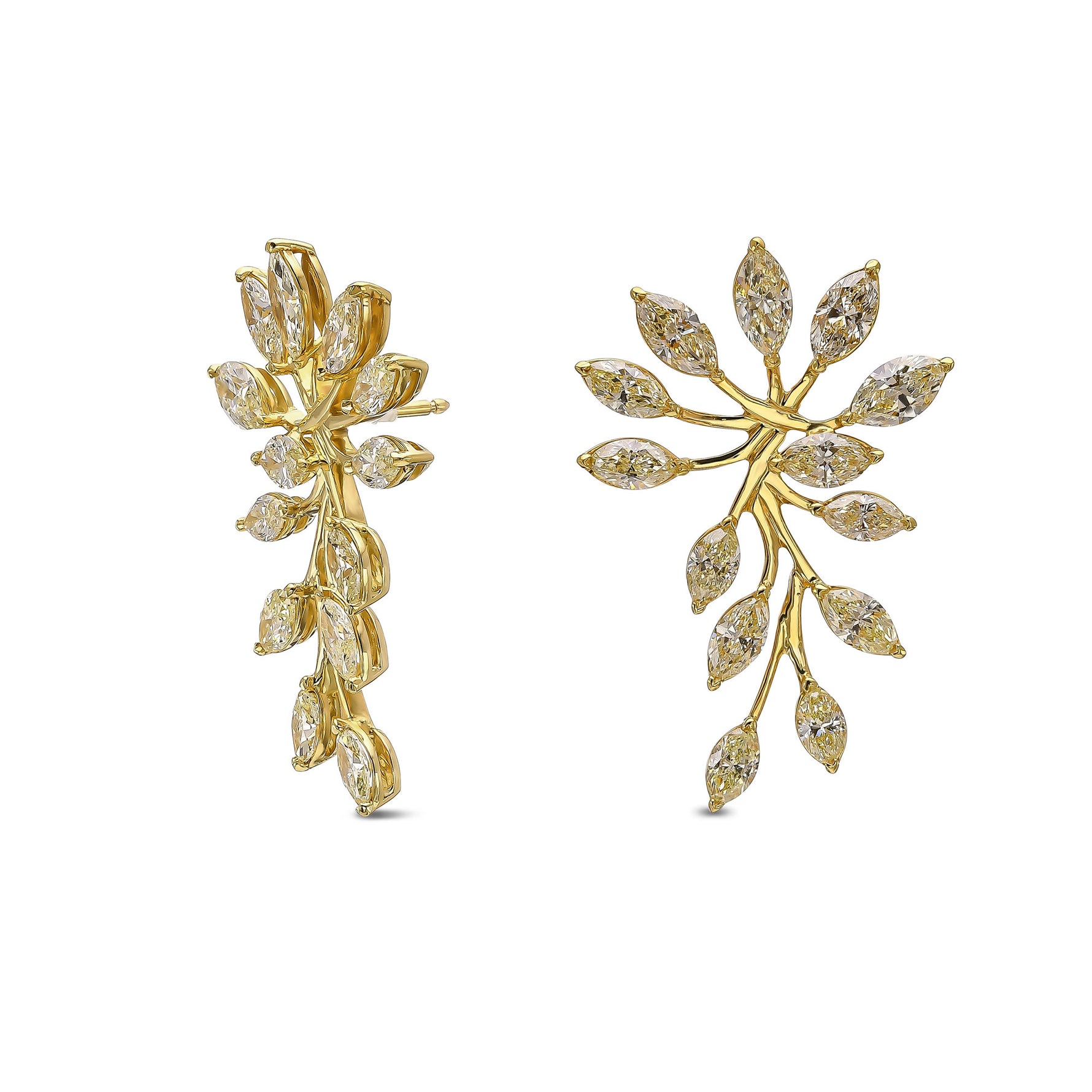 Light Yellow Marquise Couture Diamond Earrings - 2