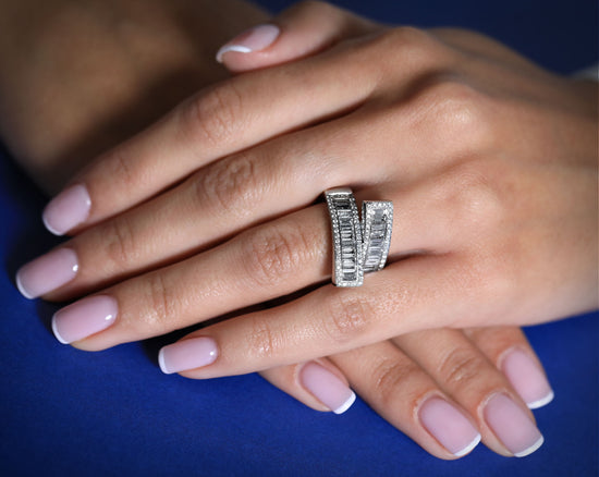 Cross Over Baguette Colorless Half Eternity Ring - 4