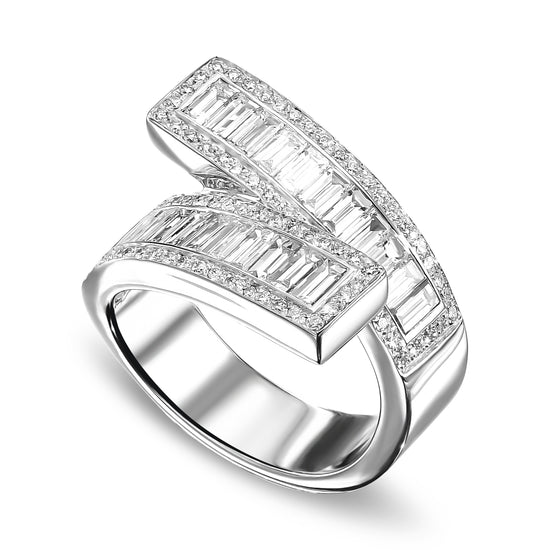 Cross Over Baguette Colorless Half Eternity Ring - 3