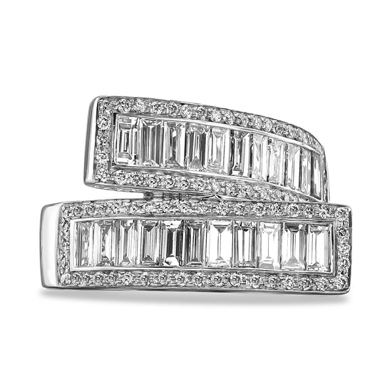 Cross Over Baguette Colorless Half Eternity Ring