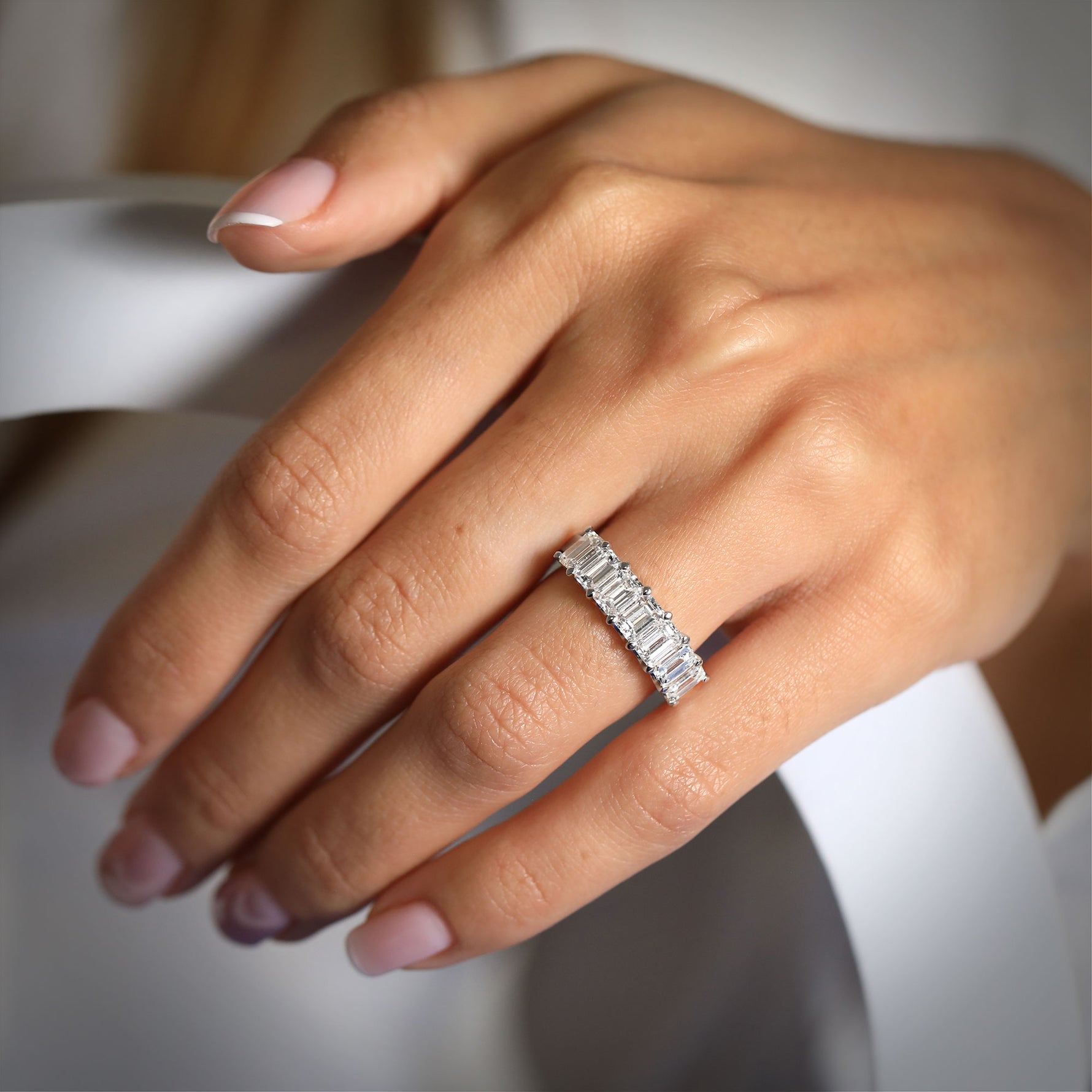 Colorless Emerald Half Diamond Eternity Band - 5