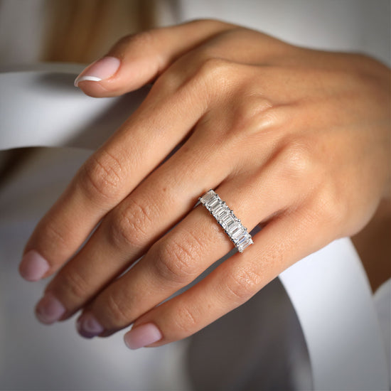 Colorless Emerald Half Diamond Eternity Band - 5