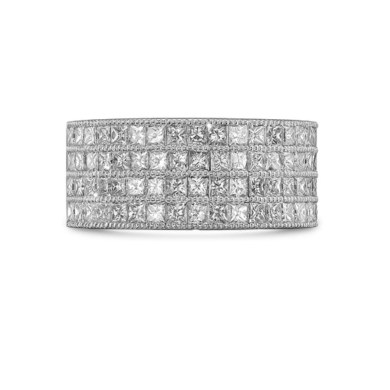 Colorless Four Row Princess Diamond Band Ring