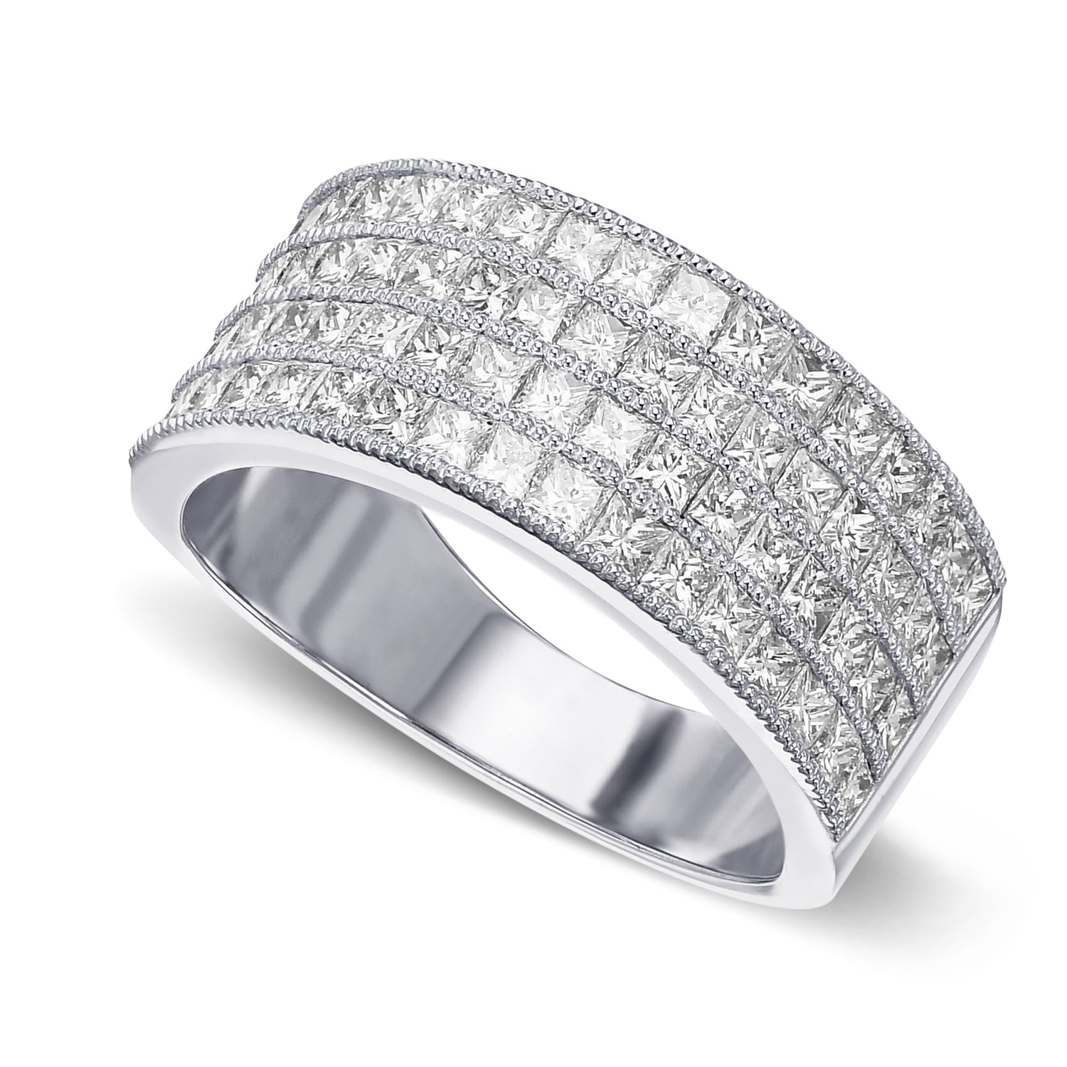 Colorless Four Row Princess Diamond Band Ring - 3