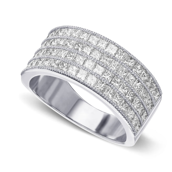 Colorless Four Row Princess Diamond Band Ring - 3