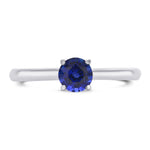  Blue Round Sapphire Solitaire Ring