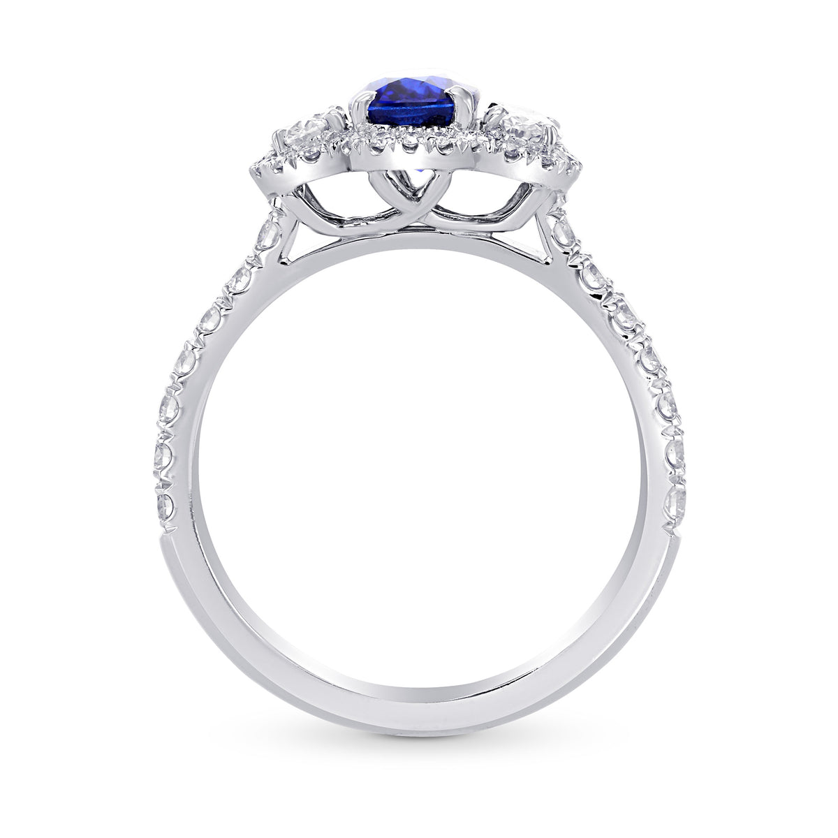  Oval Blue Sapphire and Diamond Side Stone Ring