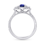  Oval Blue Sapphire and Diamond Side Stone Ring