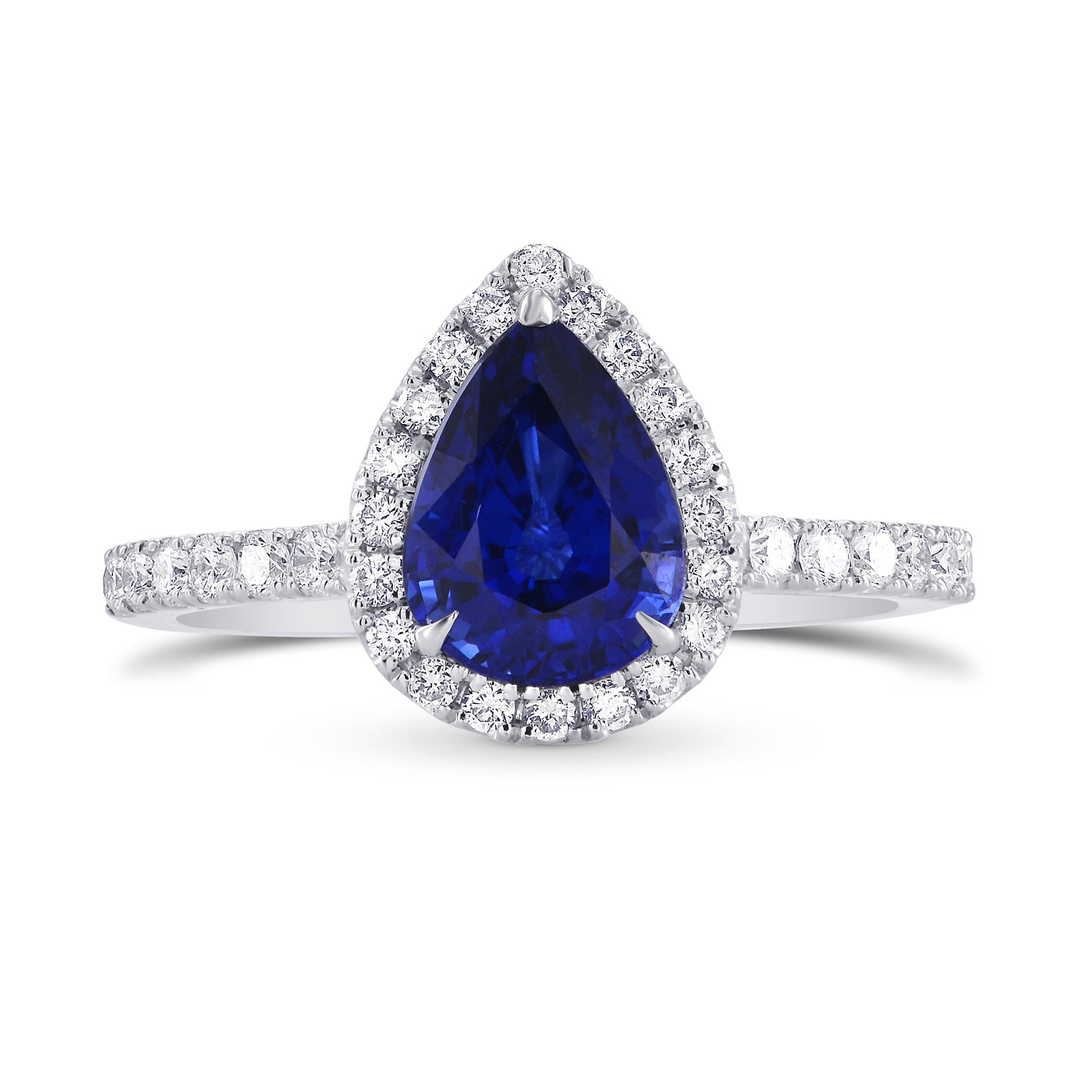 Pear Sapphire & Diamond Halo Ring