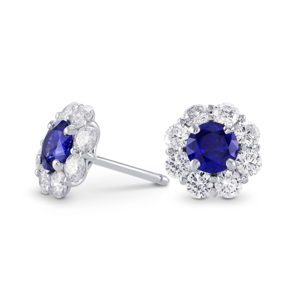 Round Sapphire and Brilliant Diamond Halo Earrings