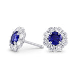  Round Sapphire and Brilliant Diamond Halo Earrings