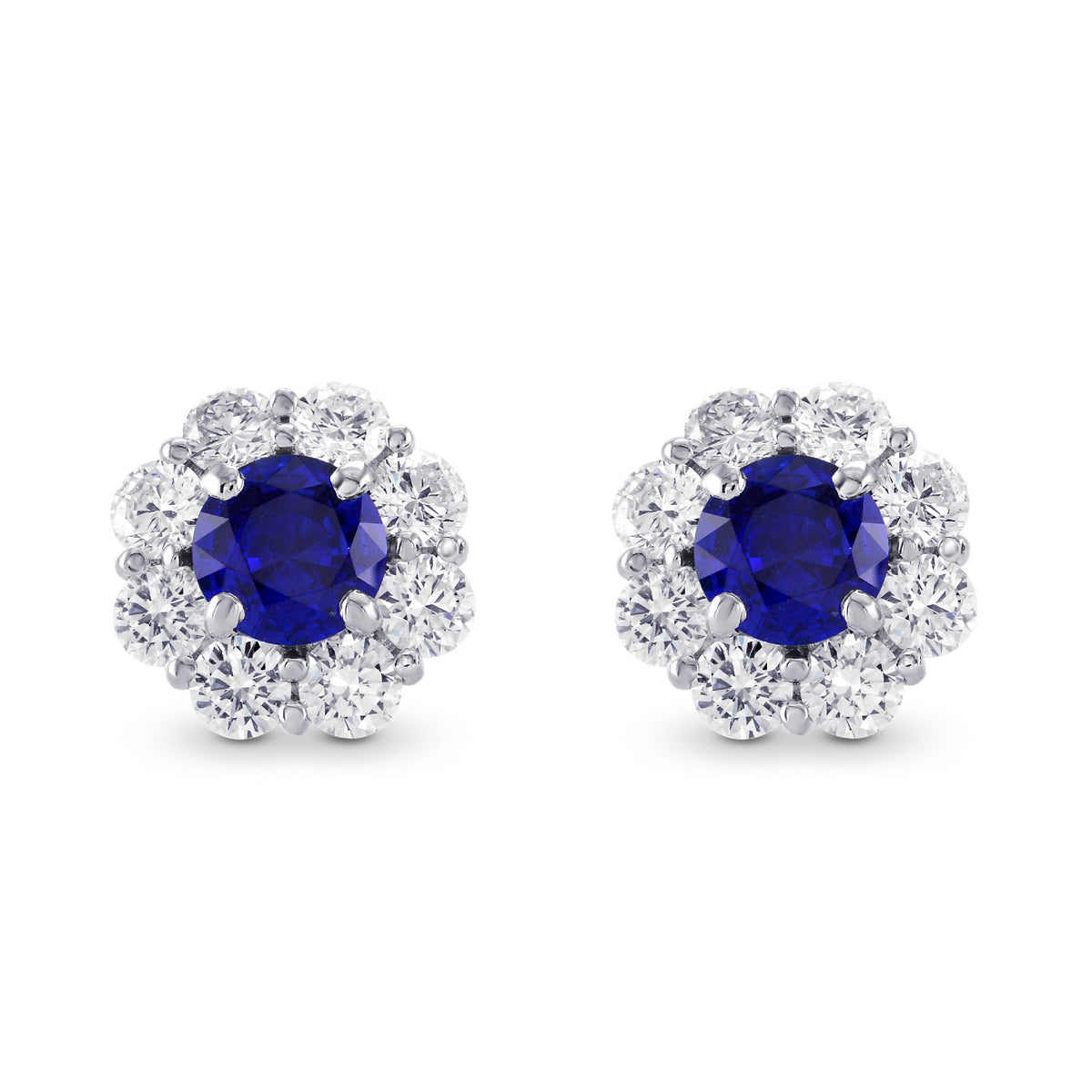  Round Sapphire and Brilliant Diamond Halo Earrings