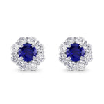  Round Sapphire and Brilliant Diamond Halo Earrings