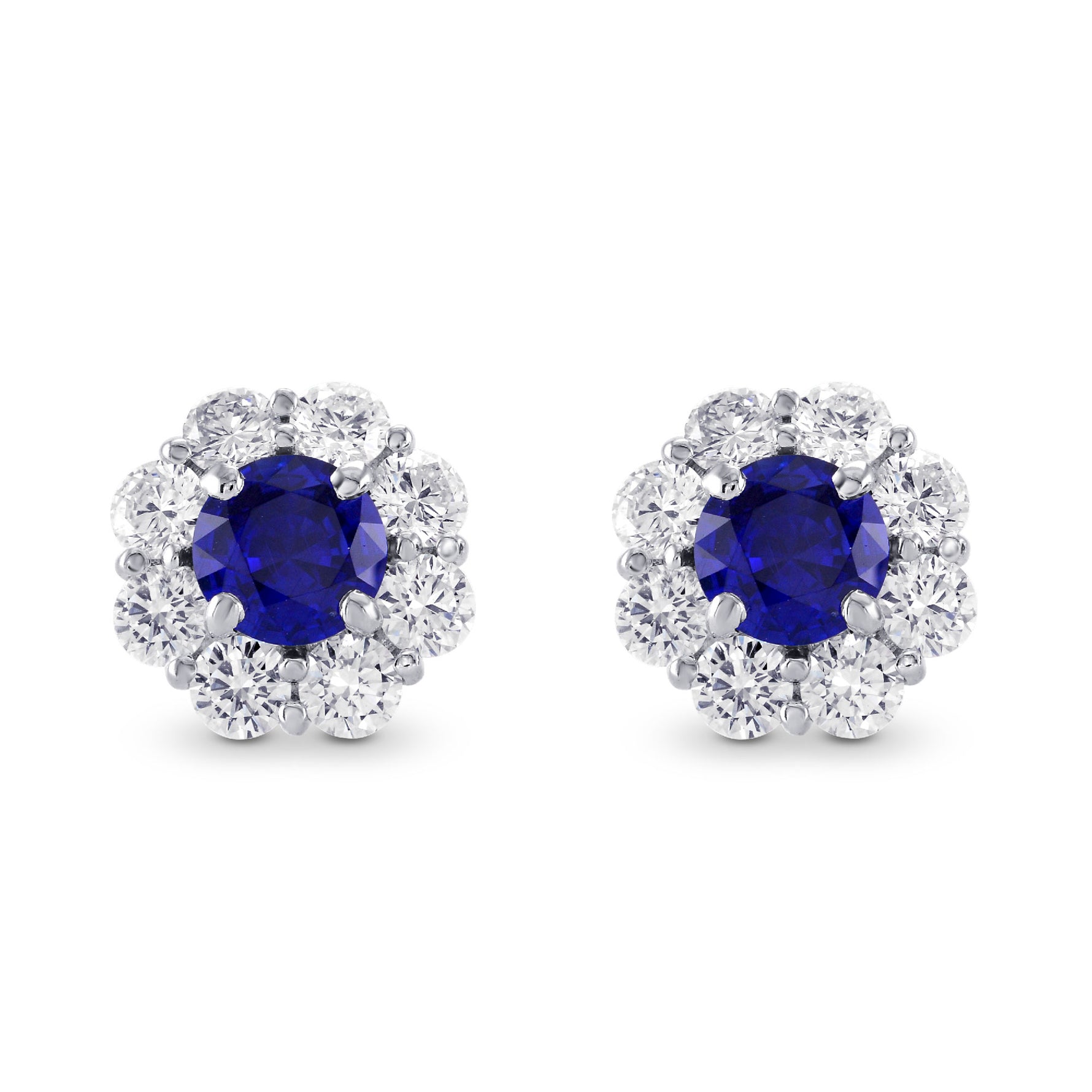 Round Sapphire and Brilliant Diamond Halo Earrings