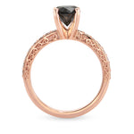 Black Round Brilliant Diamond Side Stone Ring