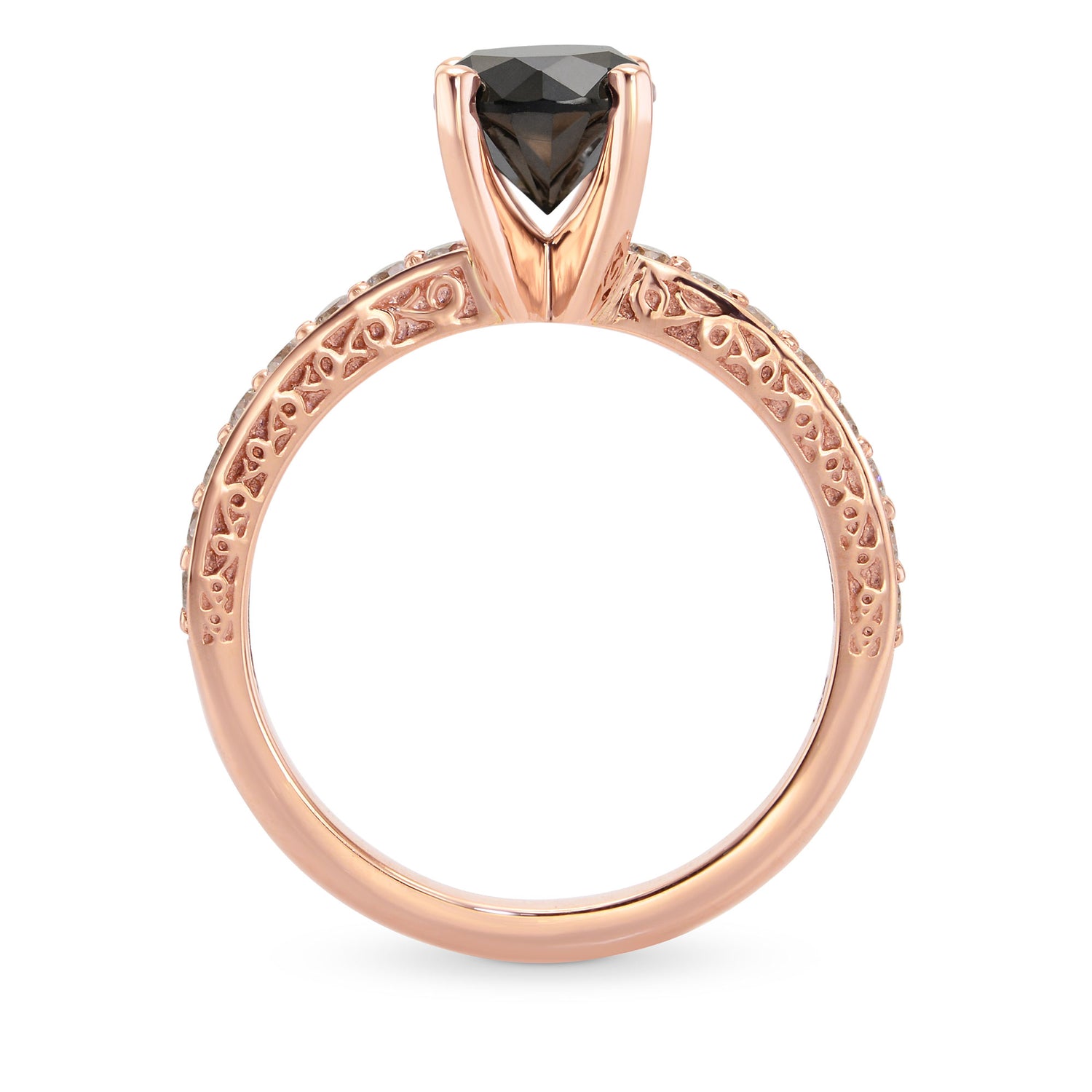 Black Round Brilliant Diamond Side Stone Ring