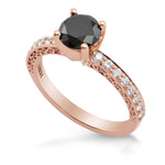 Black Round Brilliant Diamond Side Stone Ring