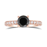 Black Round Brilliant Diamond Side Stone Ring