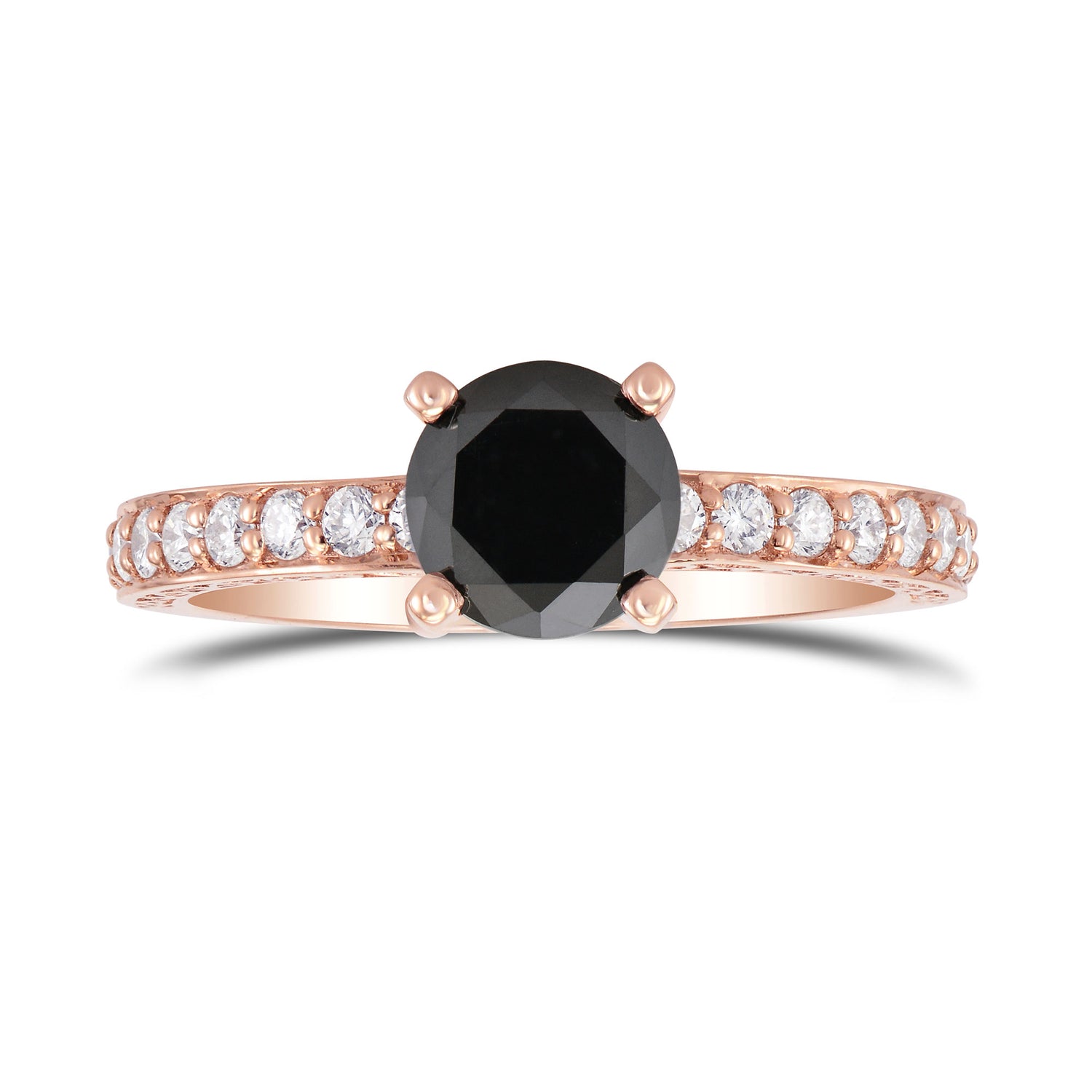 Black Round Brilliant Diamond Side Stone Ring