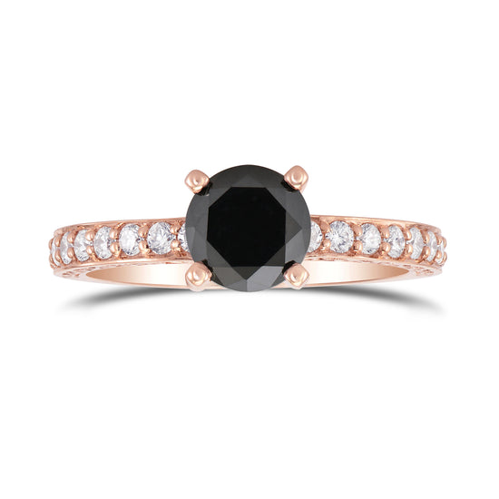 Black Round Brilliant Diamond Side Stone Ring