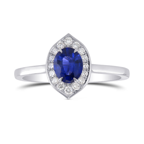 Oval Sapphire and Diamond Halo Ring