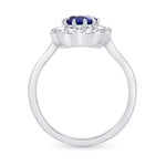 Blue Sapphire and Diamond Floral Design Halo Ring