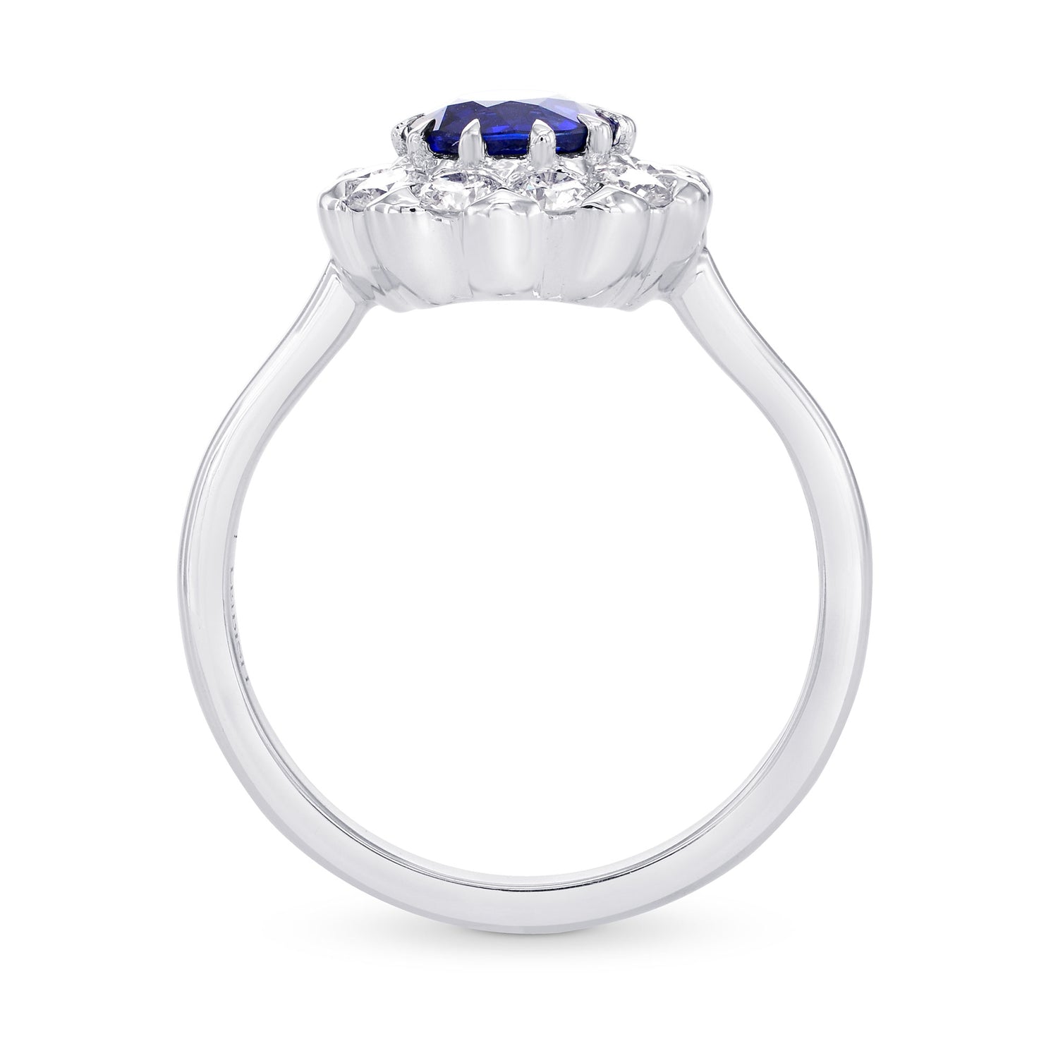Blue Sapphire and Diamond Floral Design Halo Ring