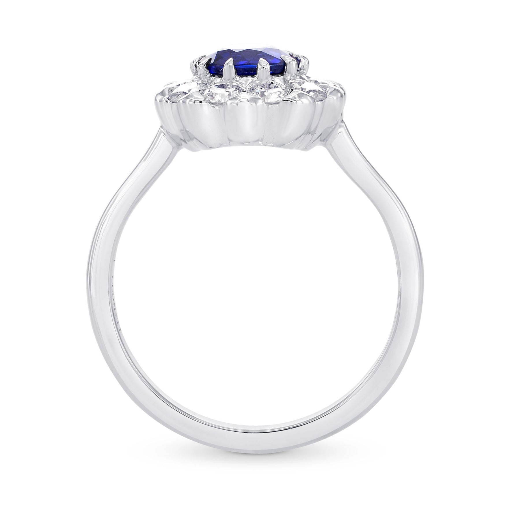 Blue Sapphire and Diamond Floral Design Halo Ring