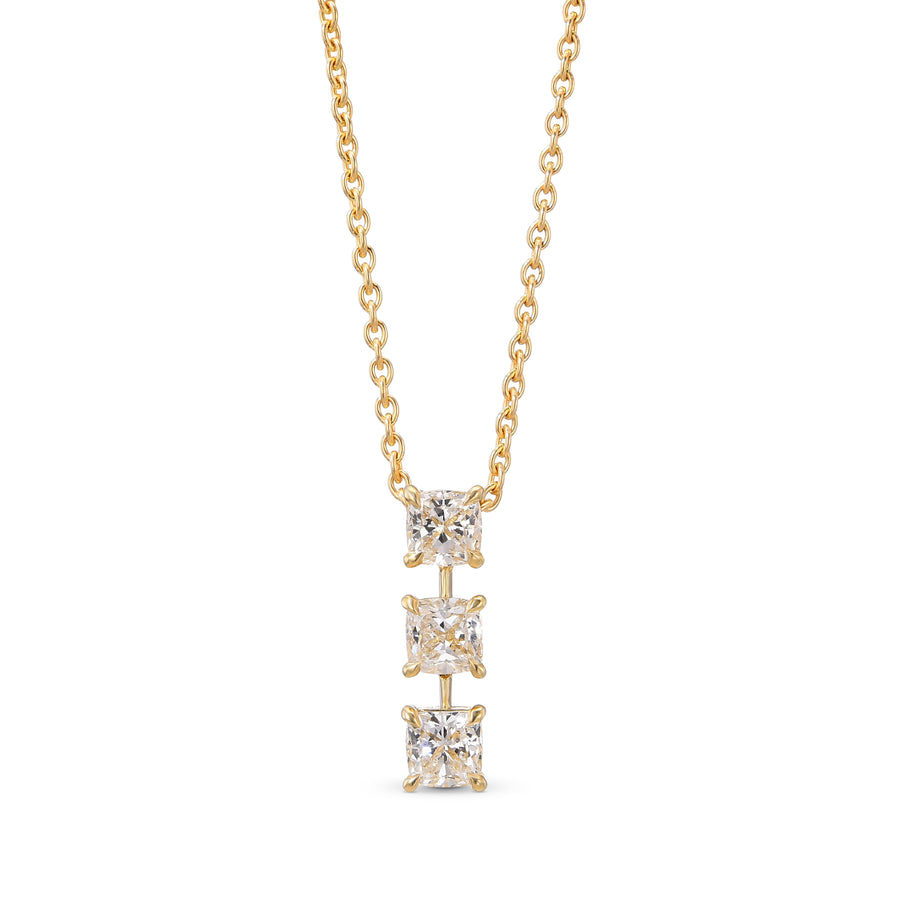 3 Stone Cushion Shape Diamond Drop Pendant