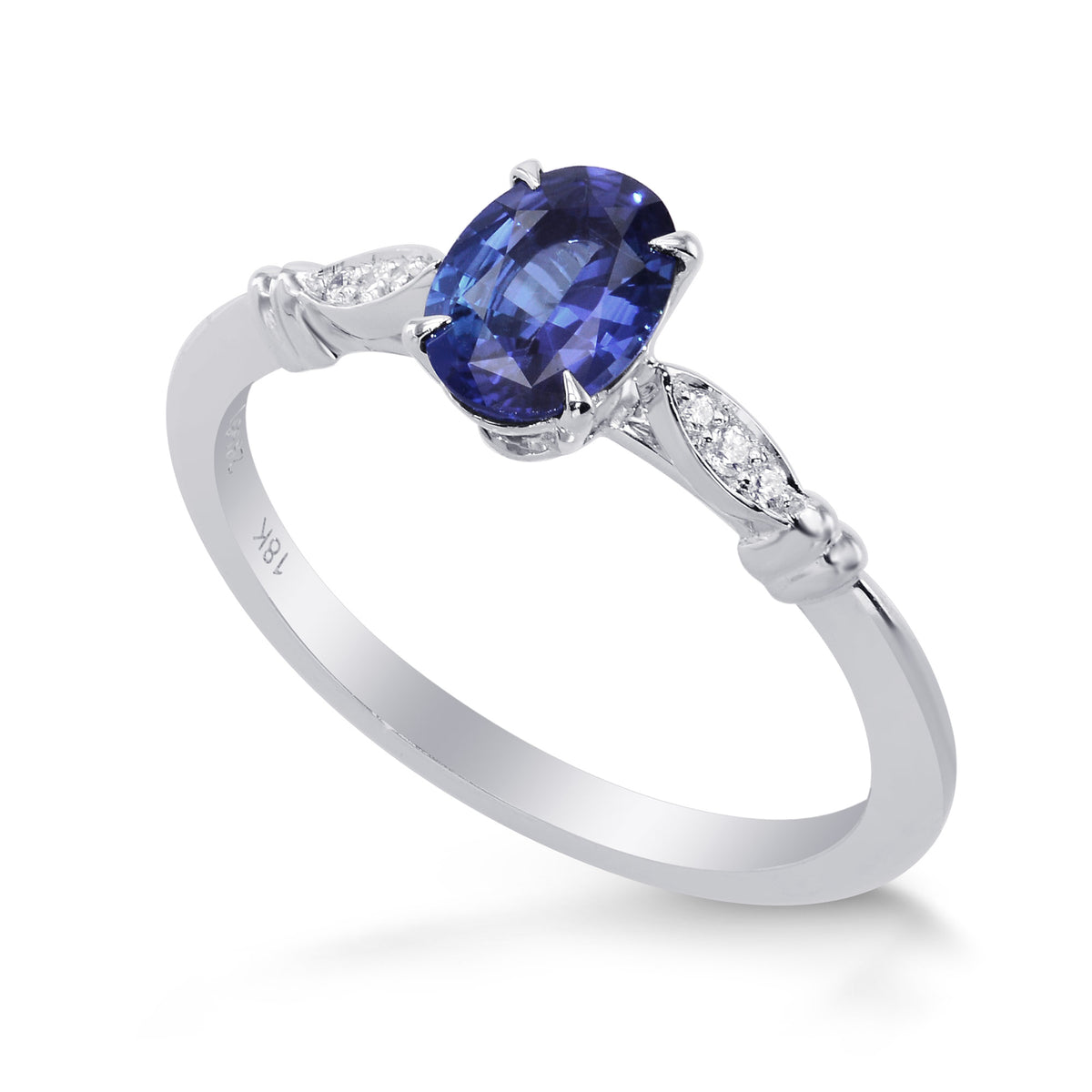Blue Sapphire and Diamond  Oval Side Stones Ring