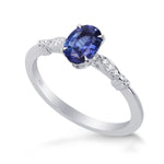 Blue Sapphire and Diamond  Oval Side Stones Ring