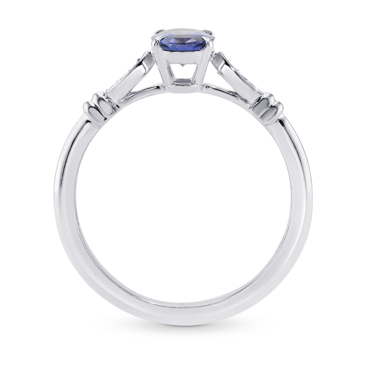 Blue Sapphire and Diamond  Oval Side Stones Ring