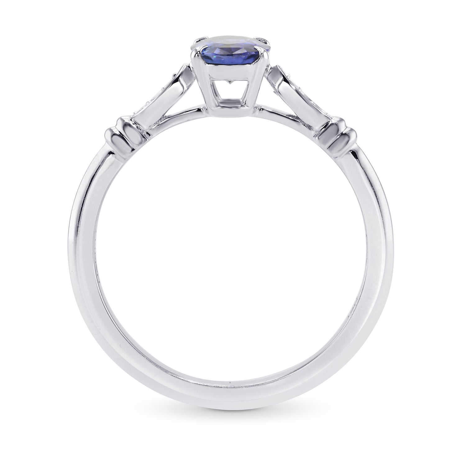 Blue Sapphire and Diamond  Oval Side Stones Ring