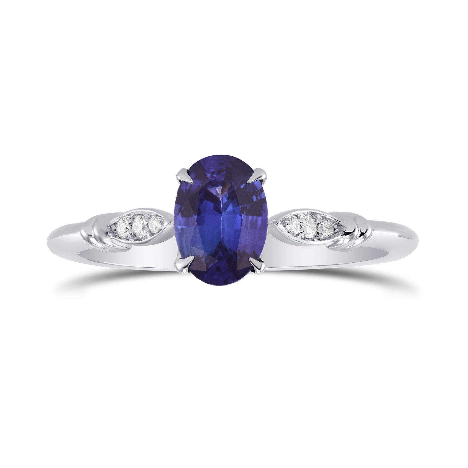 Blue Sapphire and Diamond  Oval Side Stones Ring