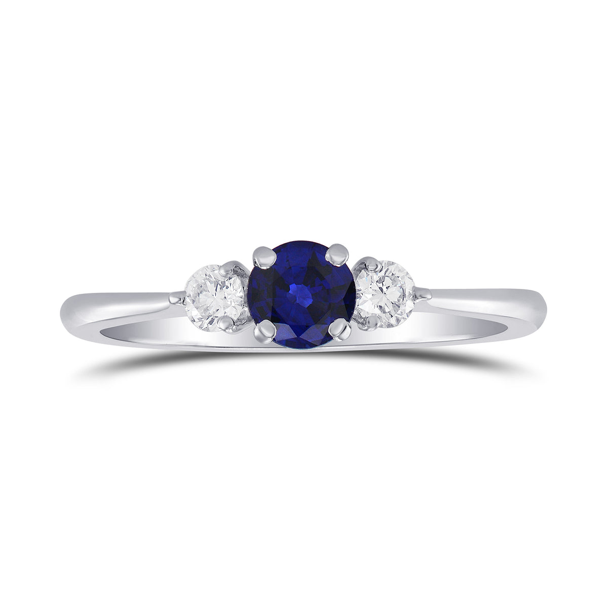 Blue Sapphire and Diamond Round Brillant 3 Stones Ring