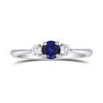 Blue Sapphire and Diamond Round Brillant 3 Stones Ring