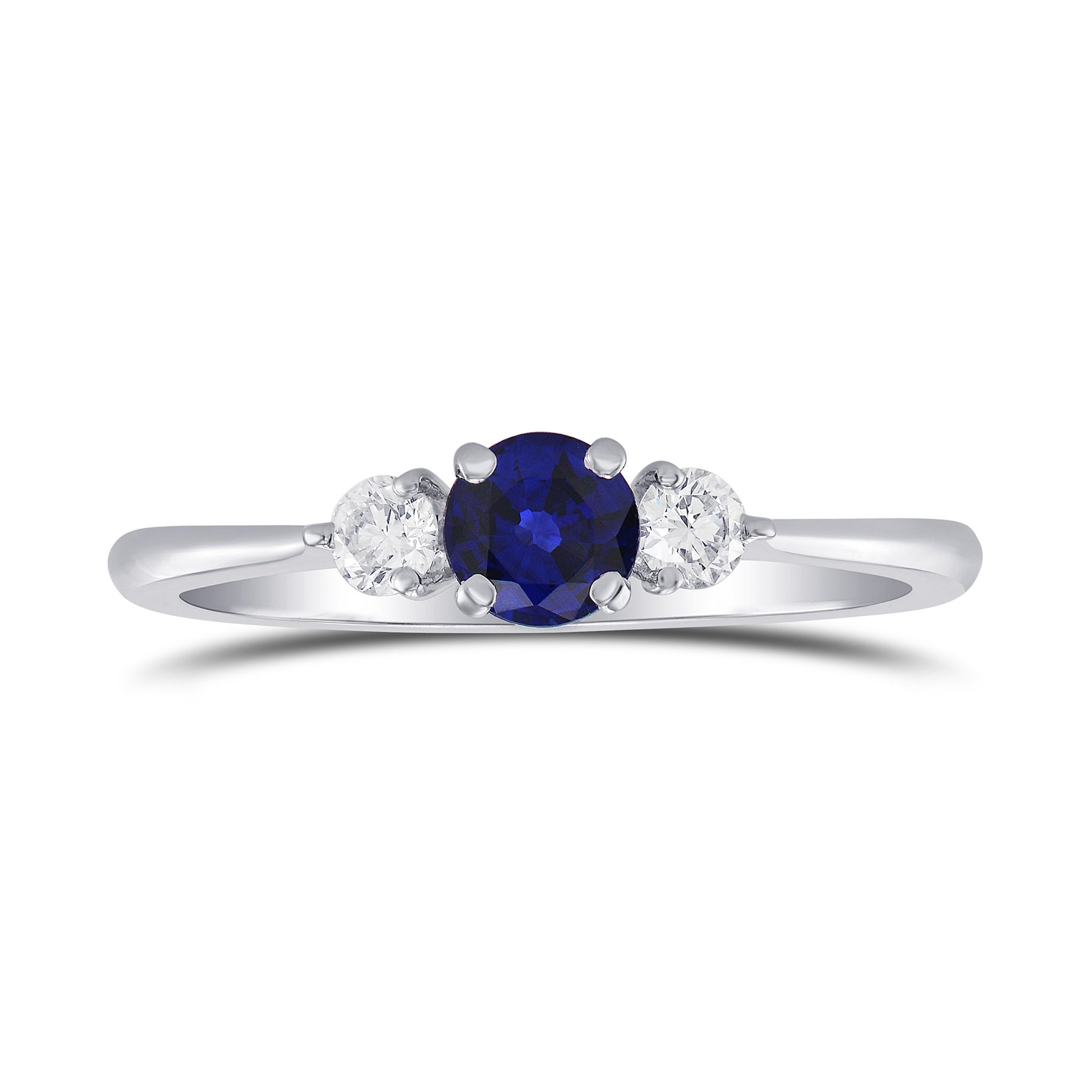 Blue Sapphire and Diamond Round Brillant 3 Stones Ring