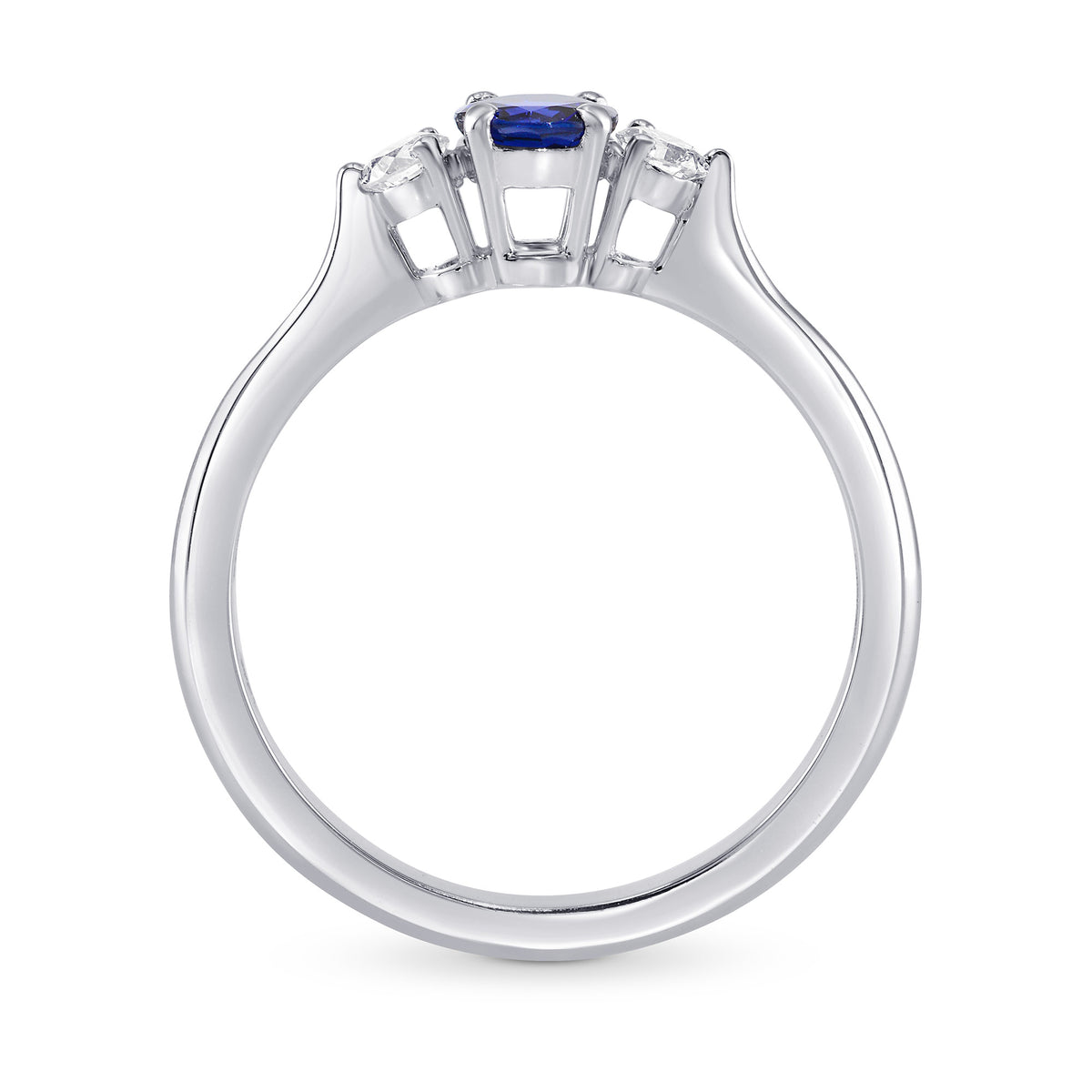 Blue Sapphire and Diamond Round Brillant 3 Stones Ring