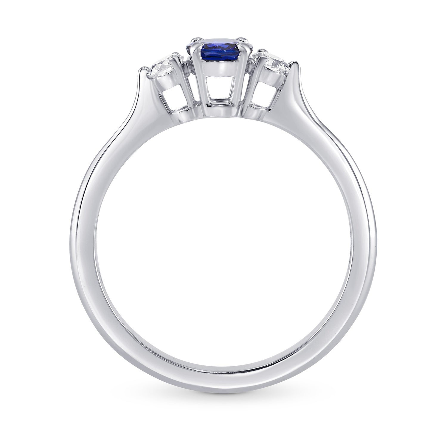 Blue Sapphire and Diamond Round Brillant 3 Stones Ring