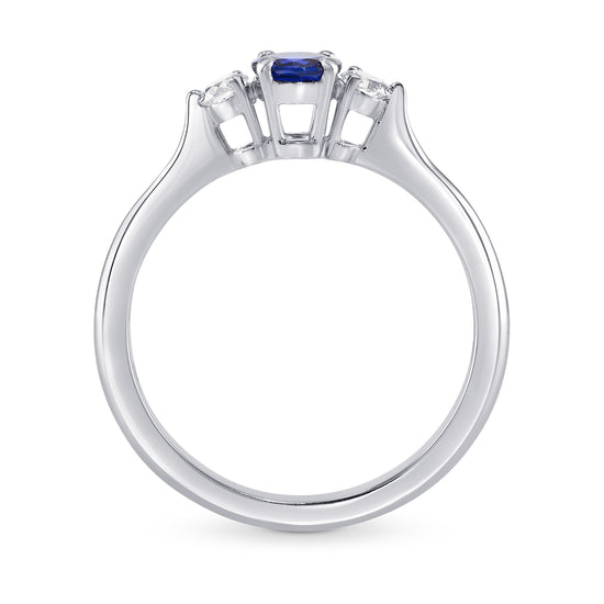 Blue Sapphire and Diamond Round Brillant 3 Stones Ring