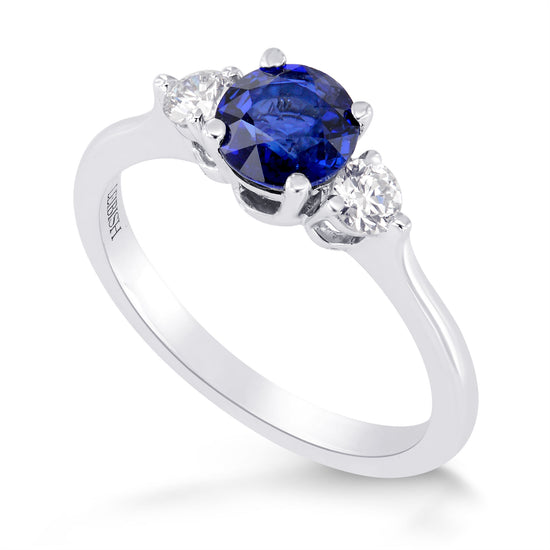 Blue Sapphire and Diamond 3 Stone Ring