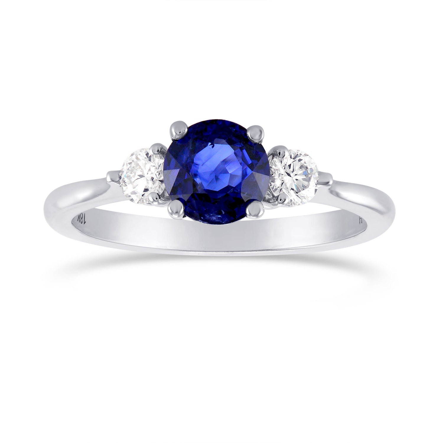 Blue Sapphire and Diamond 3 Stone Ring