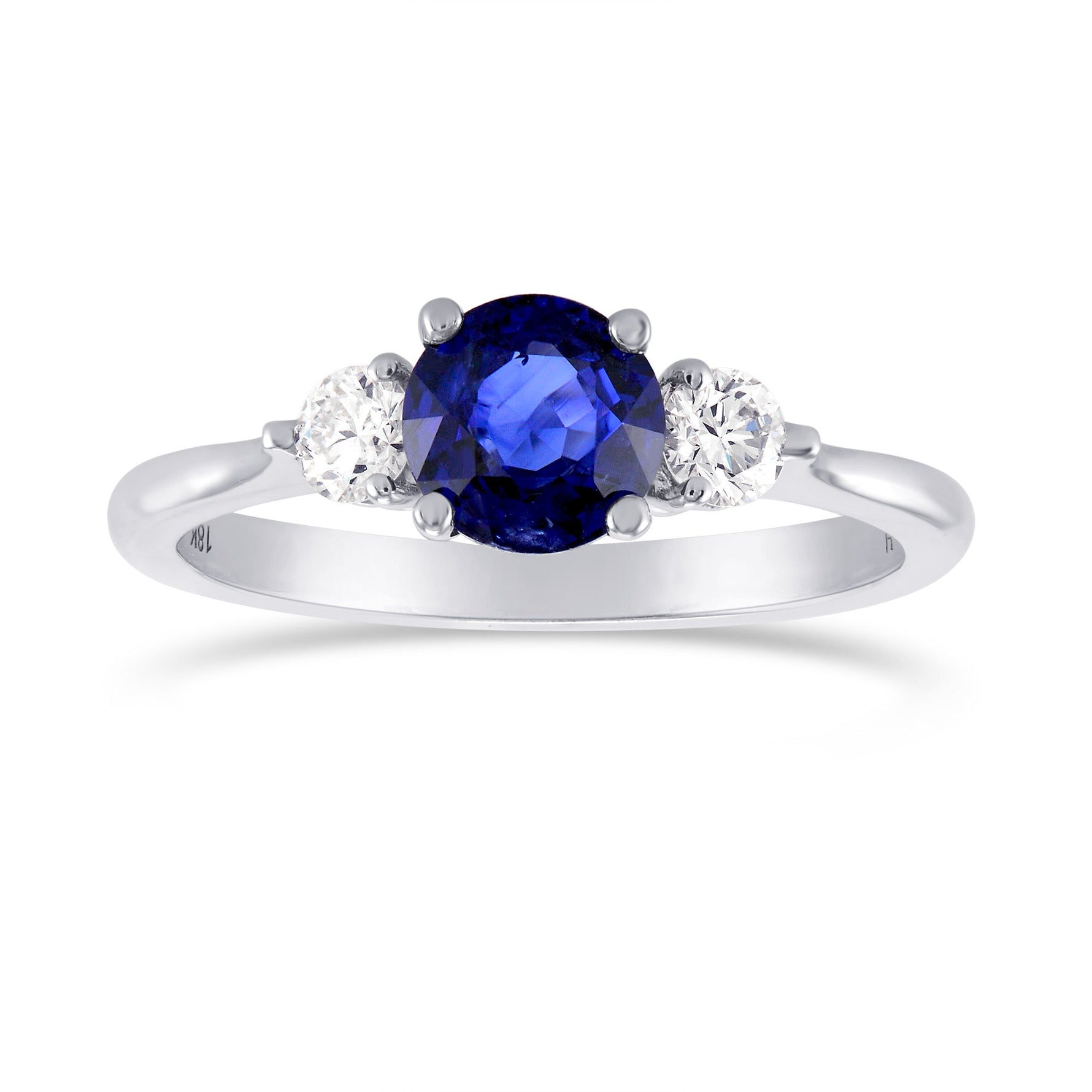 Blue Sapphire and Diamond 3 Stone Ring