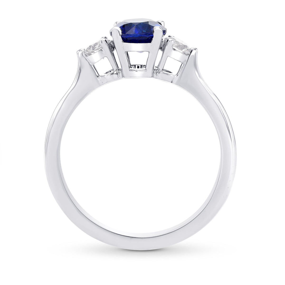 Blue Sapphire and Diamond 3 Stone Ring