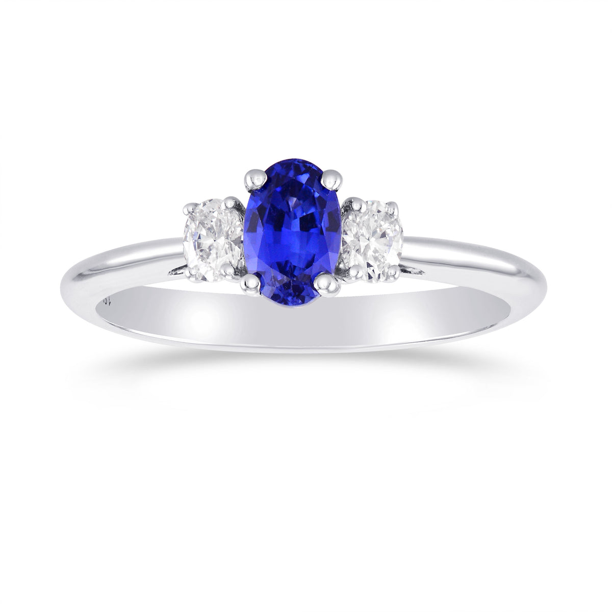 Blue Sapphire and Diamond 3 Stone Ring